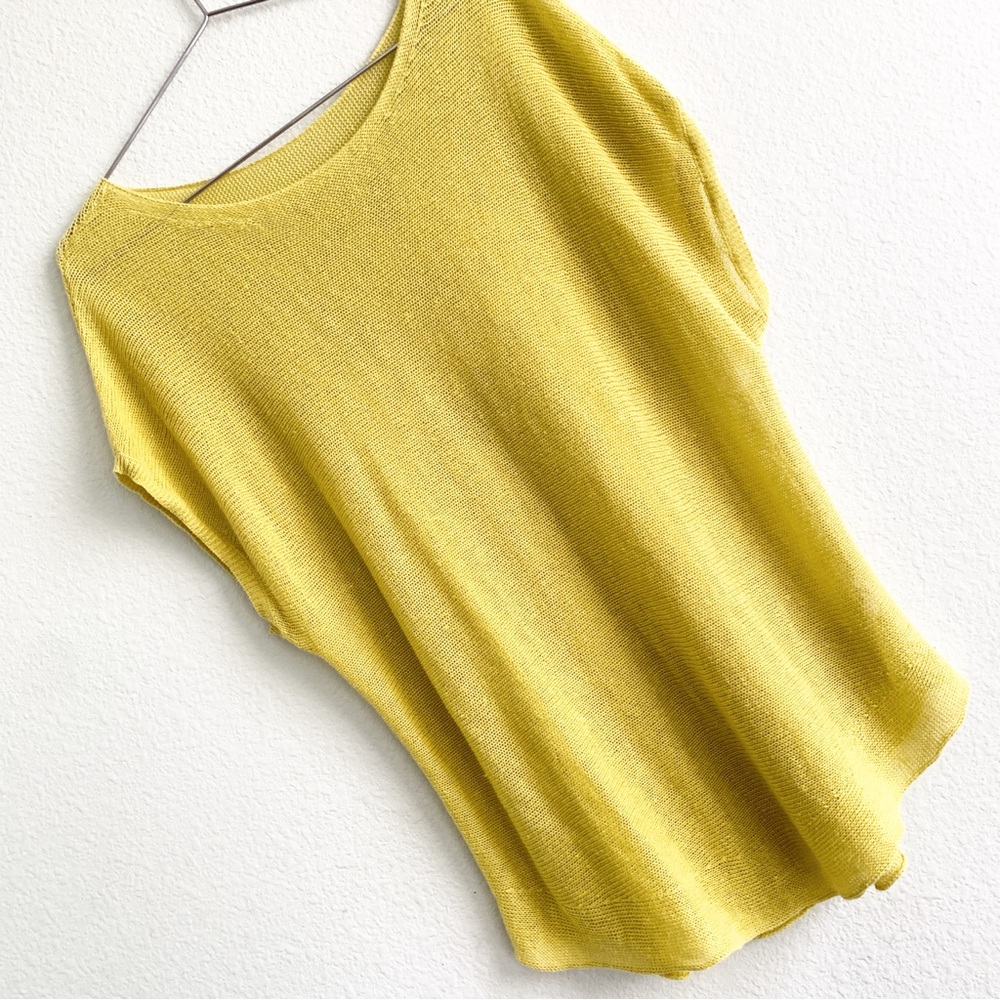 EILEEN FISHER 100% organic linen knit Large cap short sleeve top blouse tunic